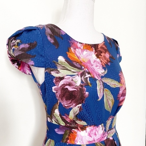 NWT MOULINETTE SOEUR ROSADO FLORAL TEXTURED CAP TULIP SLEEVE COCKTAIL DRESS - Picture 5 of 11